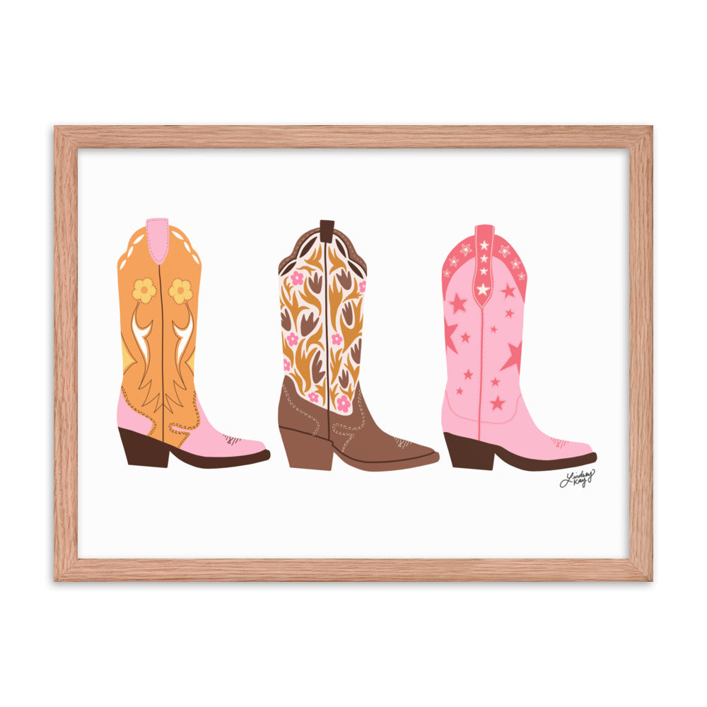 Cowboy Boots Illustration - Framed Matte Print